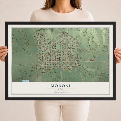 Map of Moroni, Utah, 18 x 24 inch print in a black wood frame