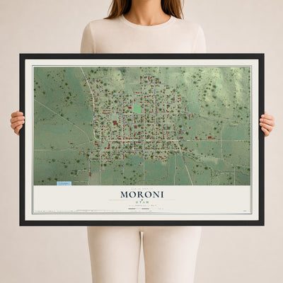 Map of Moroni, Utah, 24 x 36 inch print in a black wood frame
