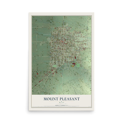 Map of Mount Pleasant, Utah, 12 x 18 inch unframed archival matte print