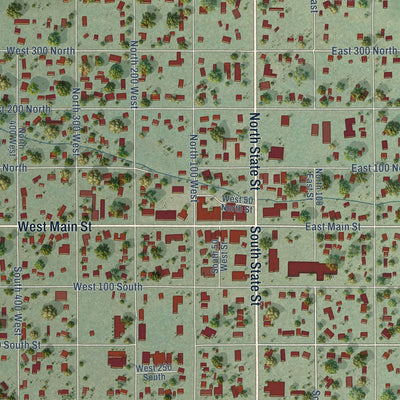 Close-up of the map of Mount Pleasant, Utah print showing street and building detail