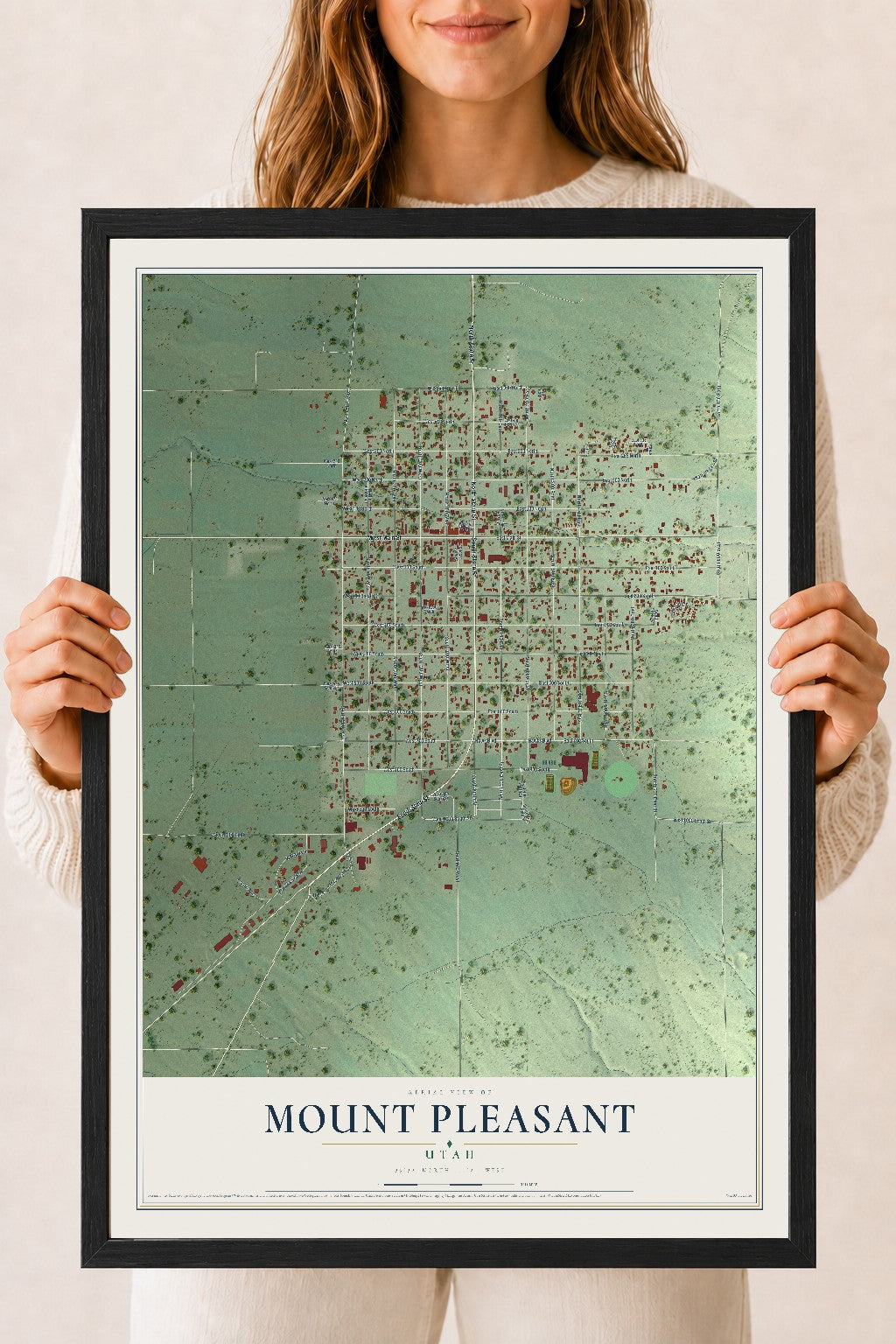 Map of Mount Pleasant, Utah, 18 x 24 inch print in a black wood frame