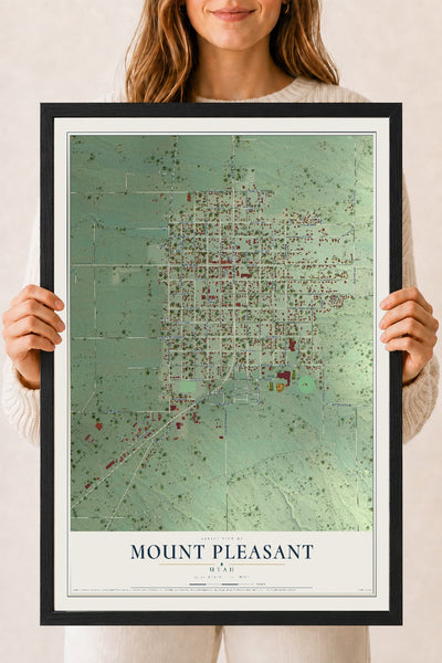 Map of Mount Pleasant, Utah, 18 x 24 inch print in a black wood frame