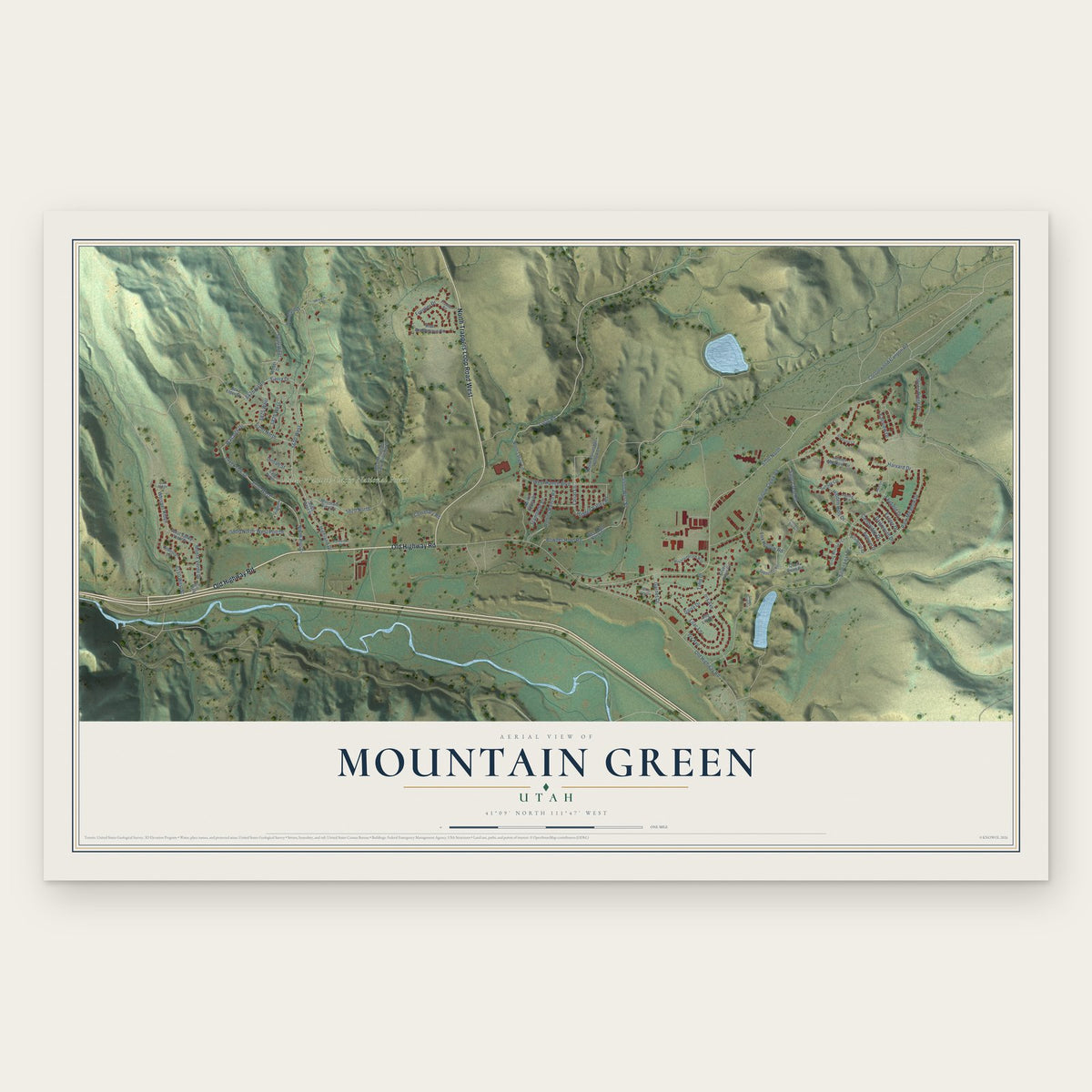 Mountain Green, Utah map print, the full design