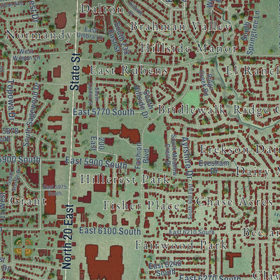 Second close-up of the map of Murray, Utah print showing more streets and buildings