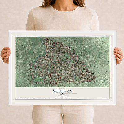 Map of Murray, Utah, 12 x 18 inch print in a white wood frame