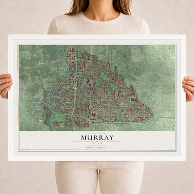 Map of Murray, Utah, 18 x 24 inch print in a white wood frame