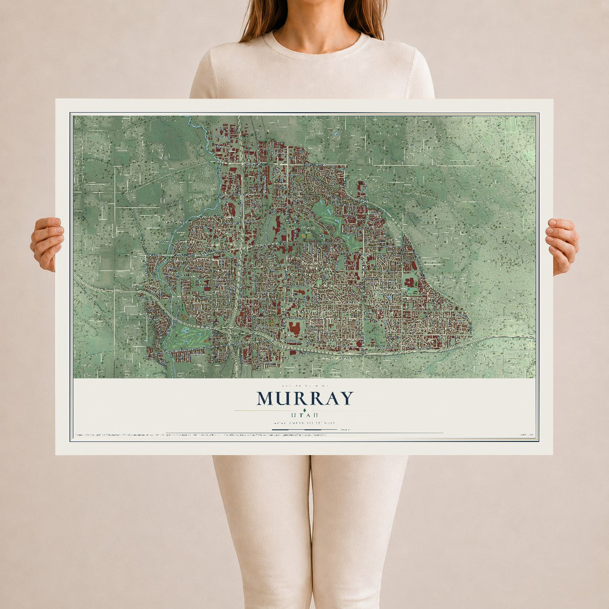 Map of Murray, Utah, 24 x 36 inch unframed archival matte print
