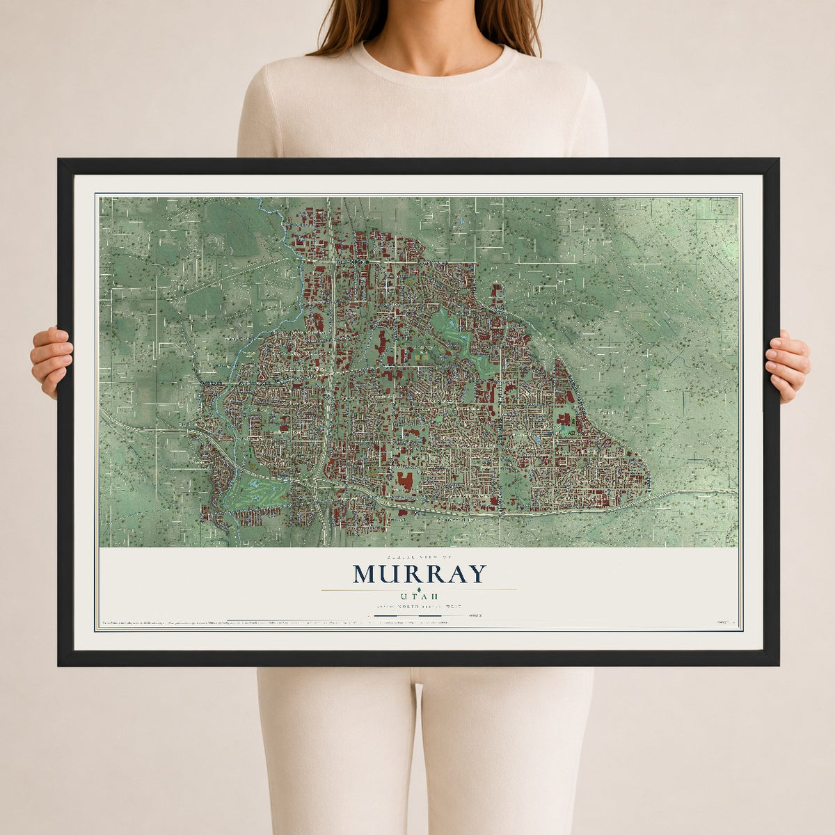 Map of Murray, Utah, 24 x 36 inch print in a black wood frame