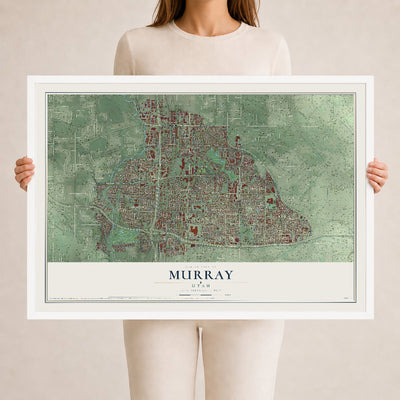 Map of Murray, Utah, 24 x 36 inch print in a white wood frame