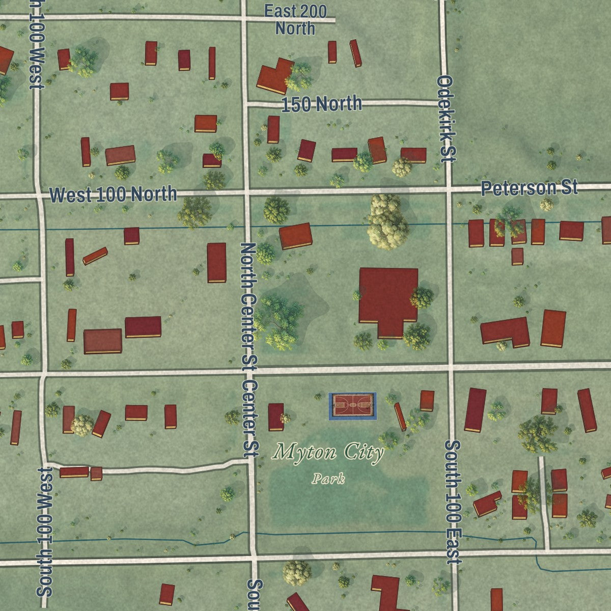 Close-up of the map of Myton, Utah print showing street and building detail
