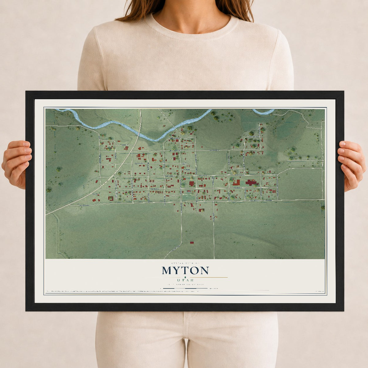 Map of Myton, Utah, 12 x 18 inch print in a black wood frame