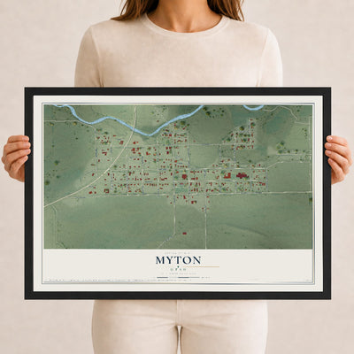 Map of Myton, Utah, 12 x 18 inch print in a black wood frame