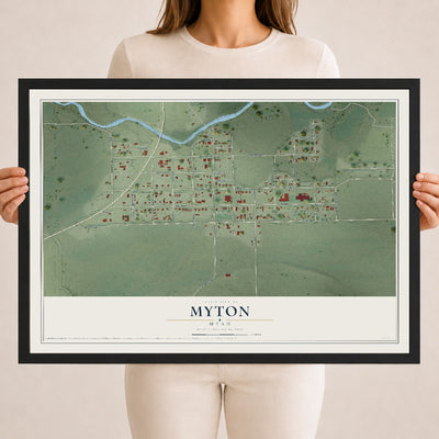 Map of Myton, Utah, 18 x 24 inch print in a black wood frame