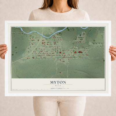 Map of Myton, Utah, 18 x 24 inch print in a white wood frame