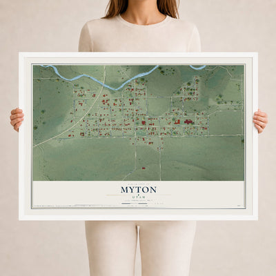 Map of Myton, Utah, 24 x 36 inch print in a white wood frame