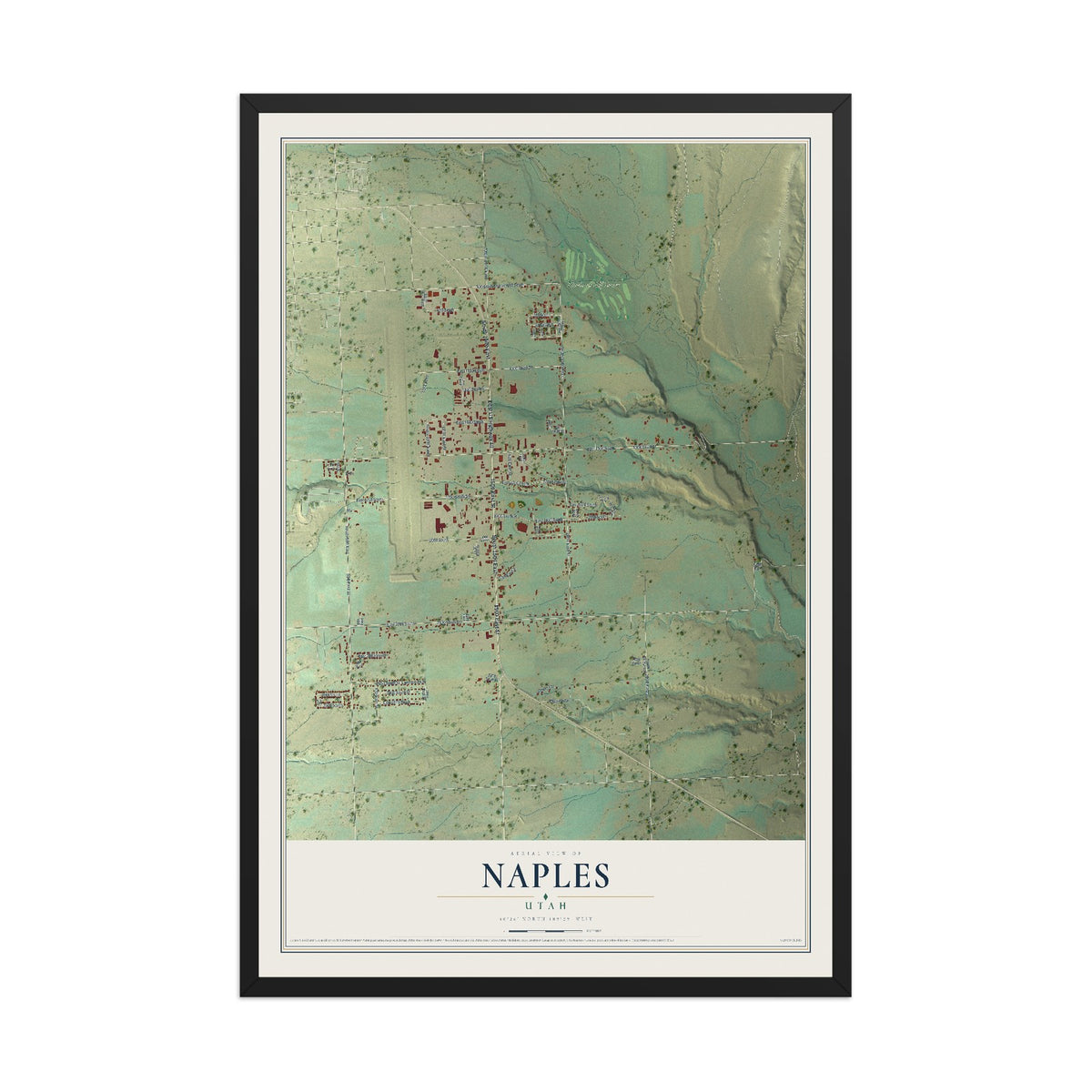 Map of Naples, Utah, 12 x 18 inch print in a black wood frame