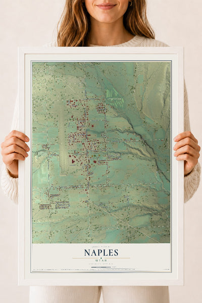 Map of Naples, Utah, 18 x 24 inch print in a white wood frame