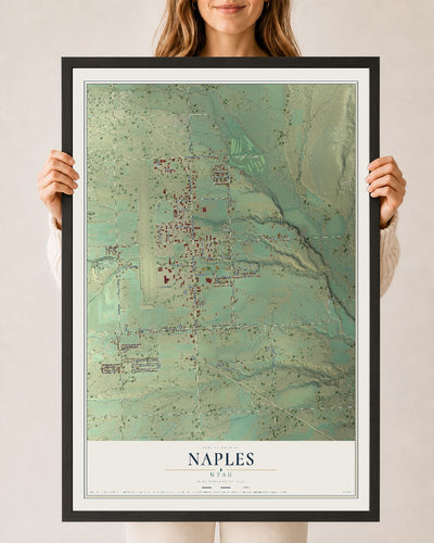 Map of Naples, Utah, 24 x 36 inch print in a black wood frame