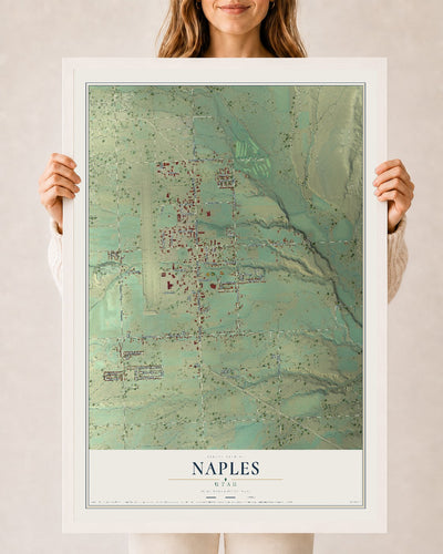 Map of Naples, Utah, 24 x 36 inch print in a white wood frame