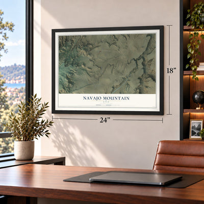 Navajo Mountain, Utah map, 18 x 24 inch print in a black frame in a home office