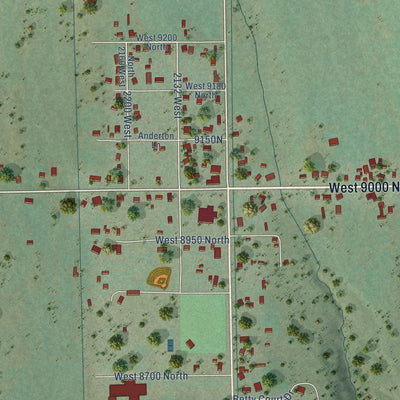 Close-up of the map of Neola, Utah print showing street and building detail