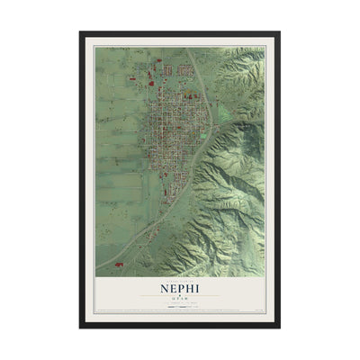 Map of Nephi, Utah, 12 x 18 inch print in a black wood frame