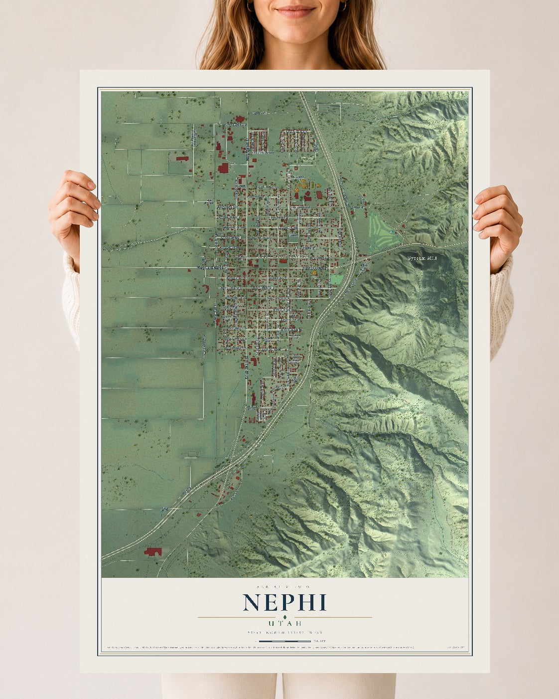 Map of Nephi, Utah, 24 x 36 inch unframed archival matte print