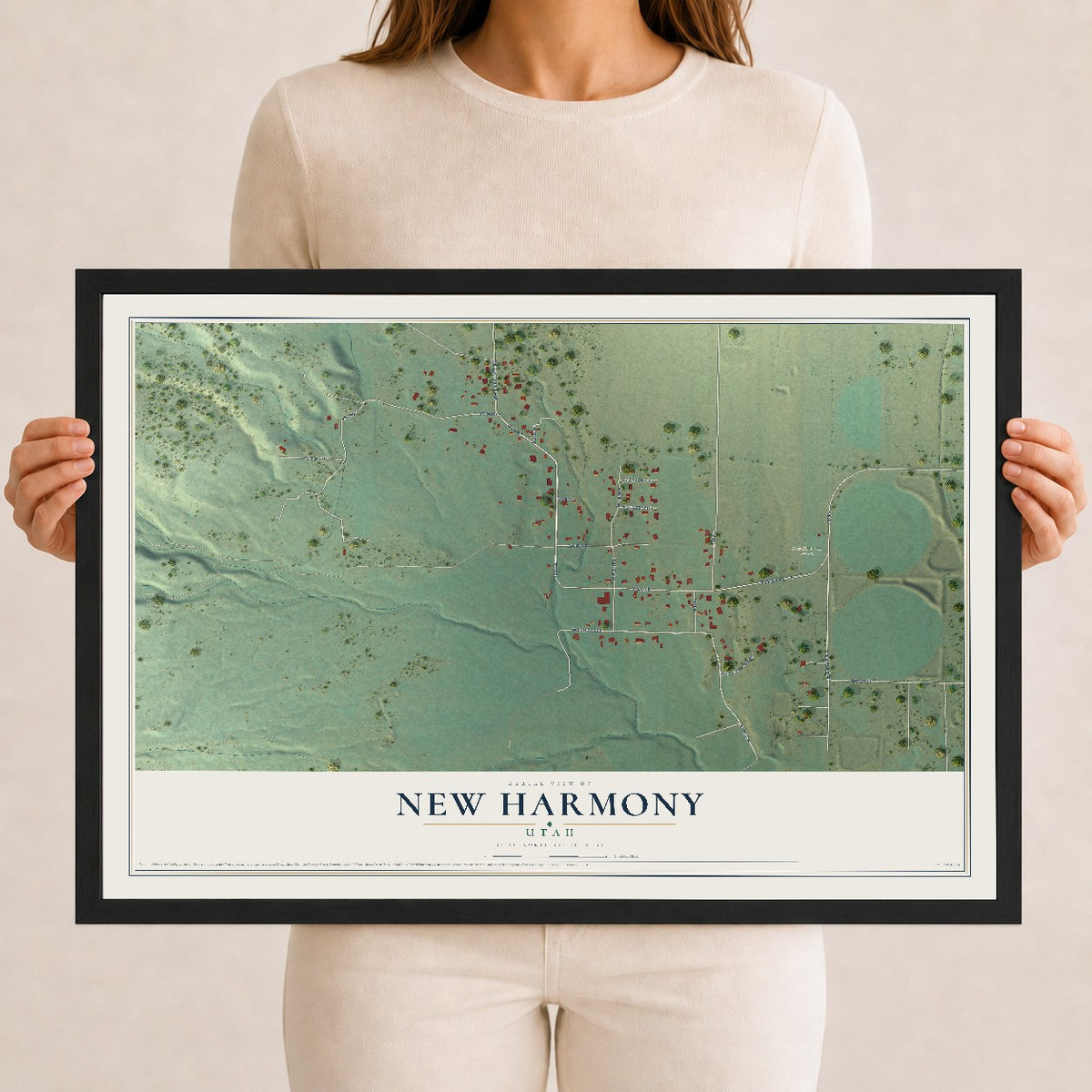 Map of New Harmony, Utah, 12 x 18 inch print in a black wood frame