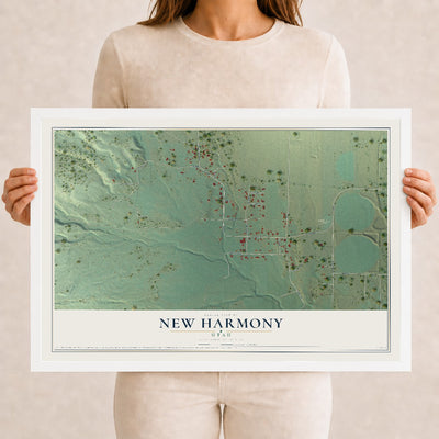 Map of New Harmony, Utah, 12 x 18 inch print in a white wood frame