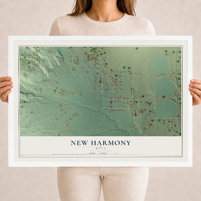 Map of New Harmony, Utah, 18 x 24 inch print in a white wood frame