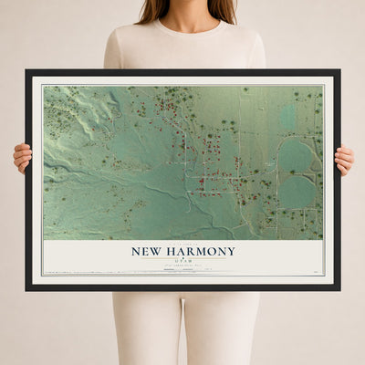 Map of New Harmony, Utah, 24 x 36 inch print in a black wood frame