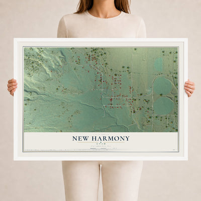 Map of New Harmony, Utah, 24 x 36 inch print in a white wood frame
