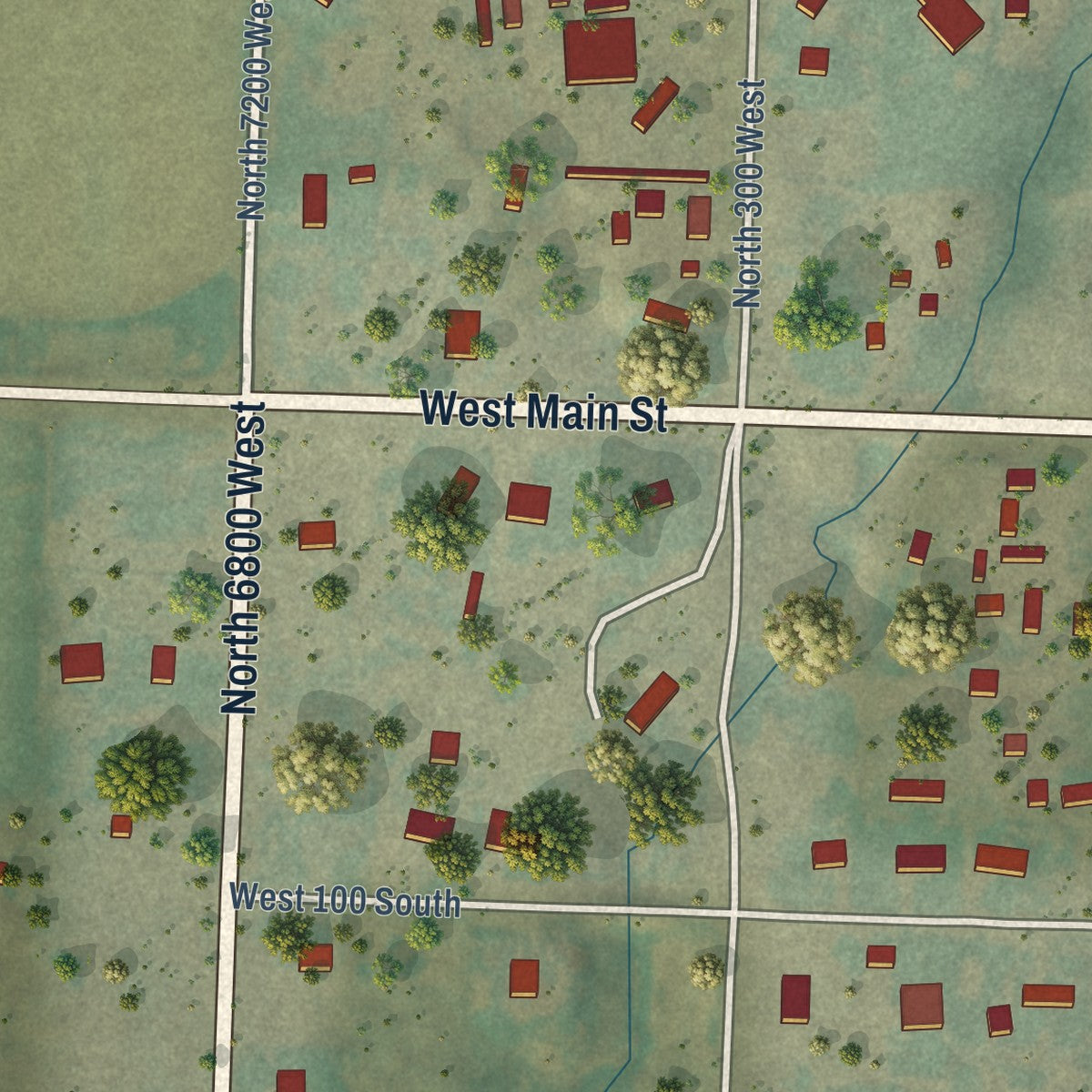 Close-up of the map of Newton, Utah print showing street and building detail