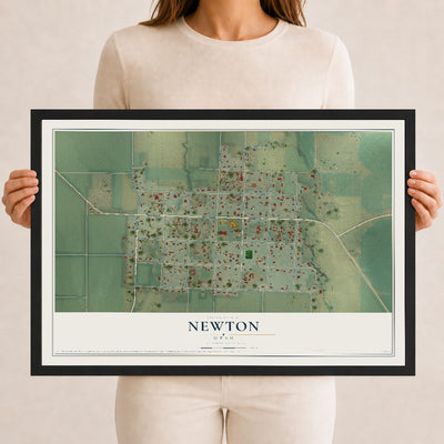 Map of Newton, Utah, 12 x 18 inch print in a black wood frame