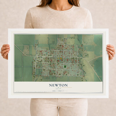 Map of Newton, Utah, 12 x 18 inch print in a white wood frame