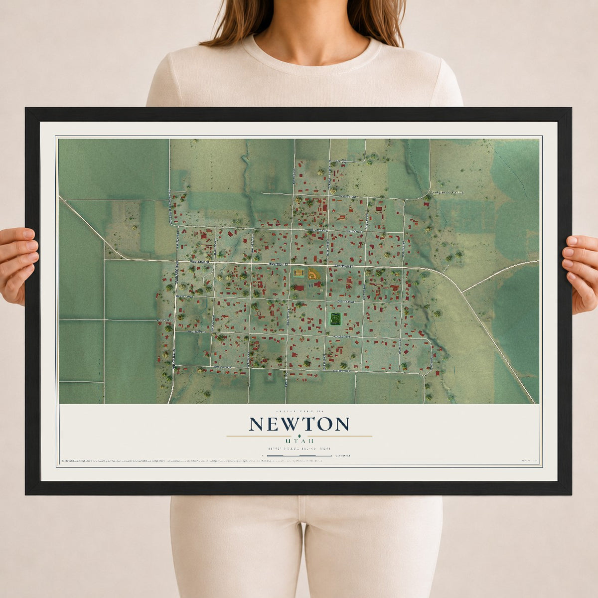 Map of Newton, Utah, 18 x 24 inch print in a black wood frame