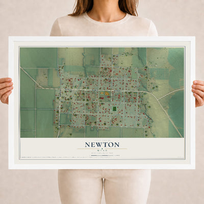 Map of Newton, Utah, 18 x 24 inch print in a white wood frame