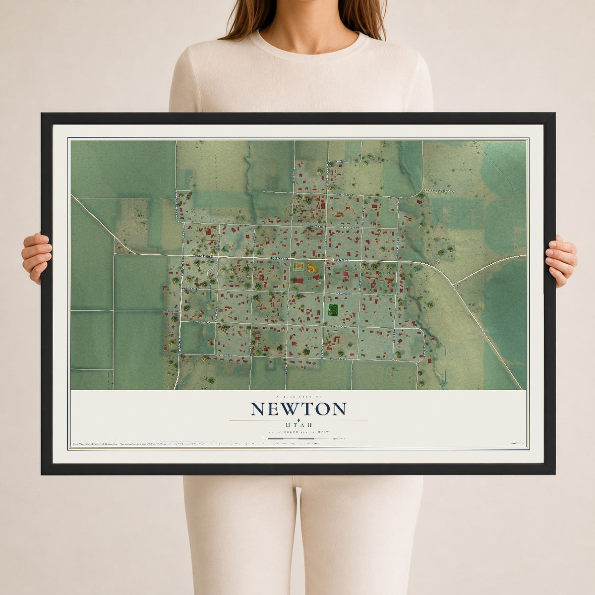 Map of Newton, Utah, 24 x 36 inch print in a black wood frame