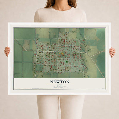 Map of Newton, Utah, 24 x 36 inch print in a white wood frame
