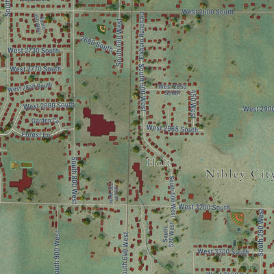 Close-up of the map of Nibley, Utah print showing street and building detail