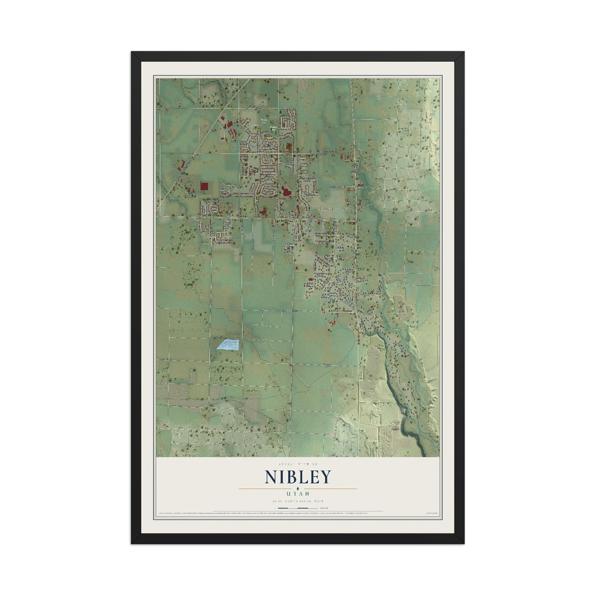 Map of Nibley, Utah, 12 x 18 inch print in a black wood frame