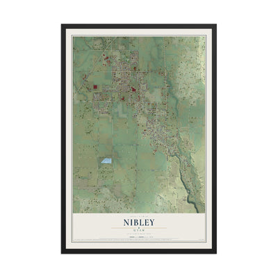 Map of Nibley, Utah, 12 x 18 inch print in a black wood frame