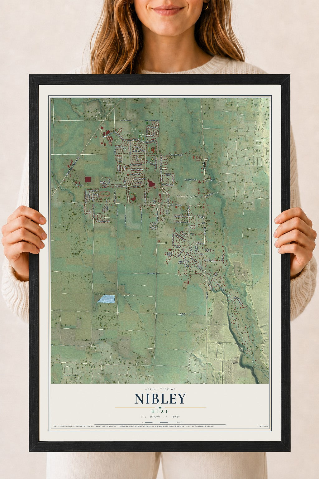 Map of Nibley, Utah, 18 x 24 inch print in a black wood frame