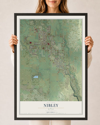 Map of Nibley, Utah, 24 x 36 inch print in a black wood frame