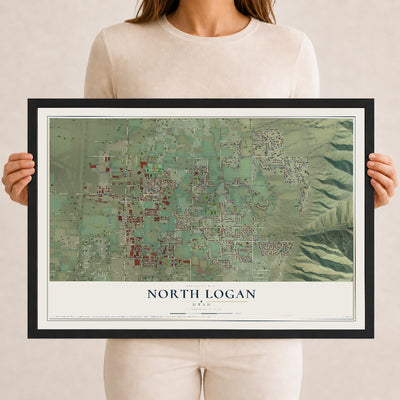 Map of North Logan, Utah, 12 x 18 inch print in a black wood frame