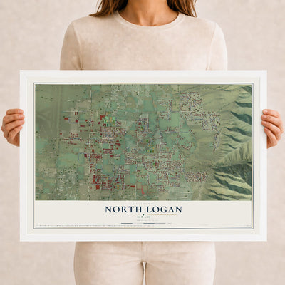 Map of North Logan, Utah, 12 x 18 inch print in a white wood frame