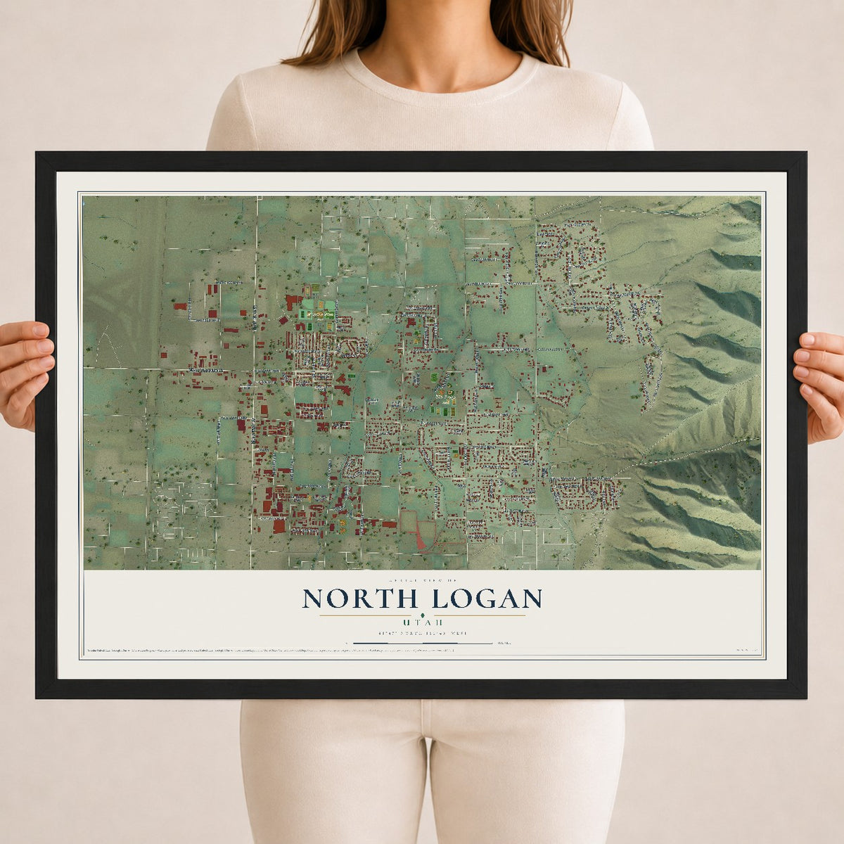 Map of North Logan, Utah, 18 x 24 inch print in a black wood frame