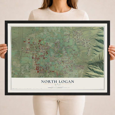 Map of North Logan, Utah, 18 x 24 inch print in a black wood frame