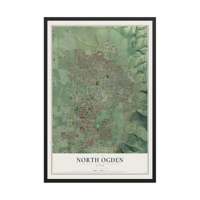Map of North Ogden, Utah, 12 x 18 inch print in a black wood frame