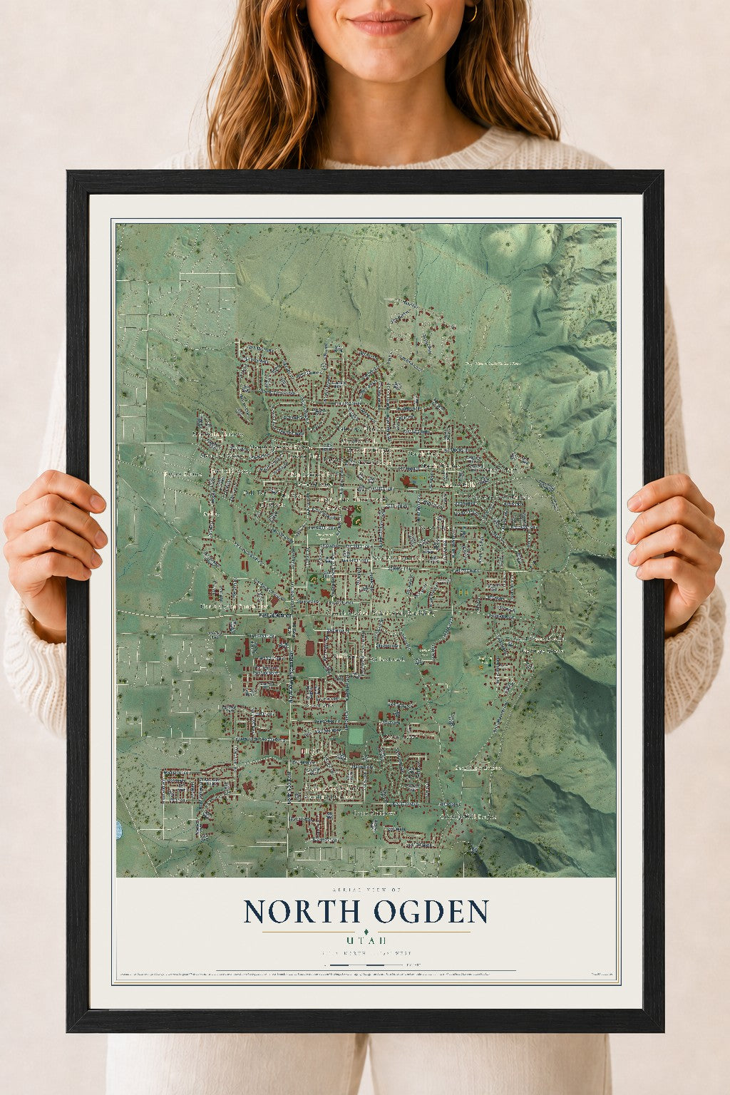 Map of North Ogden, Utah, 18 x 24 inch print in a black wood frame